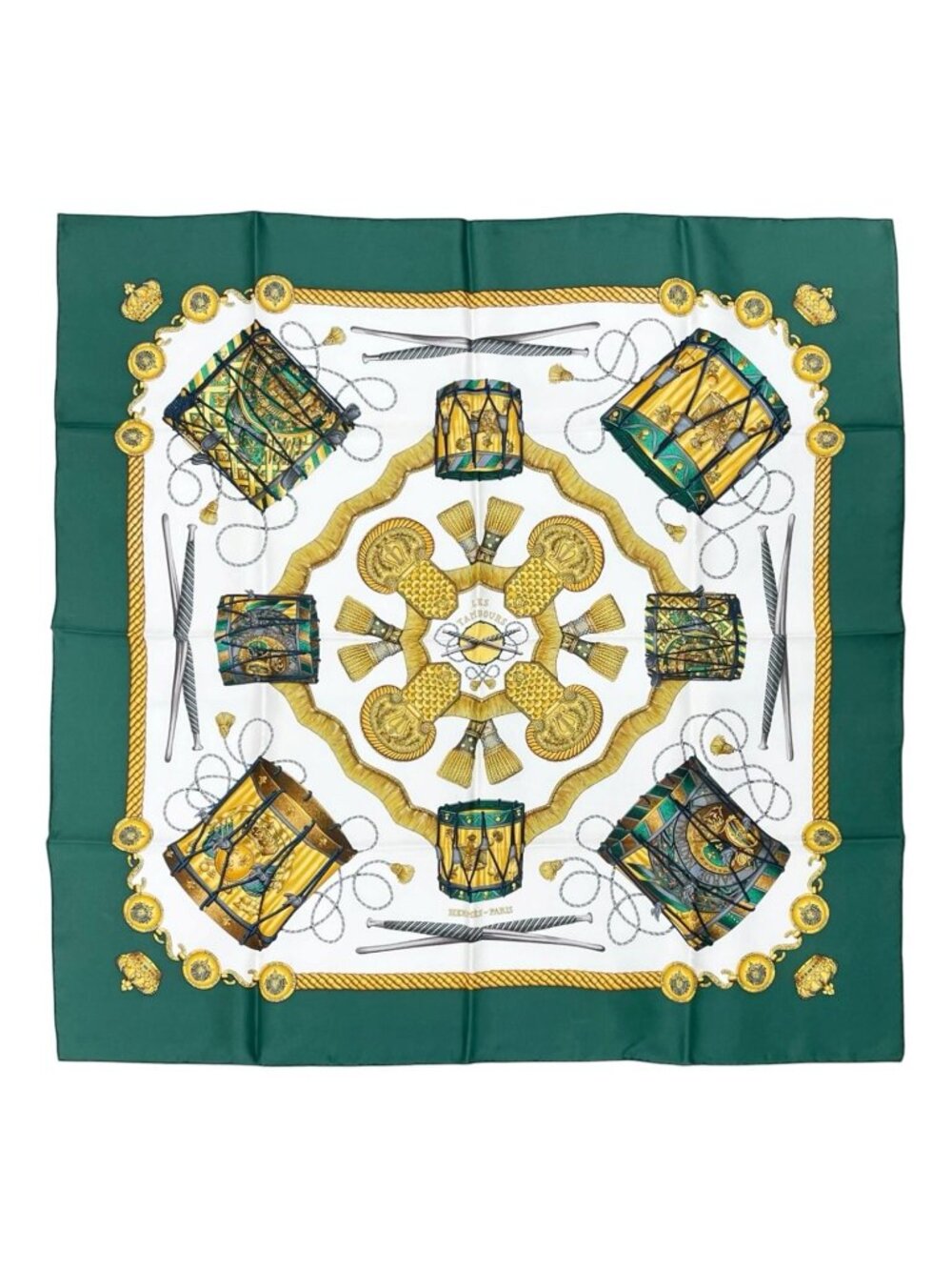 Hermes les Silk Green White Scarf